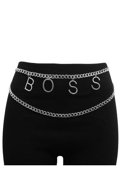 BOSS INITIAL MESSAGE DANGLE WAIST METAL BELLY BODY CHAIN BELT