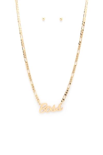 Link Chain Boss Message Metal Necklace Earring Set
