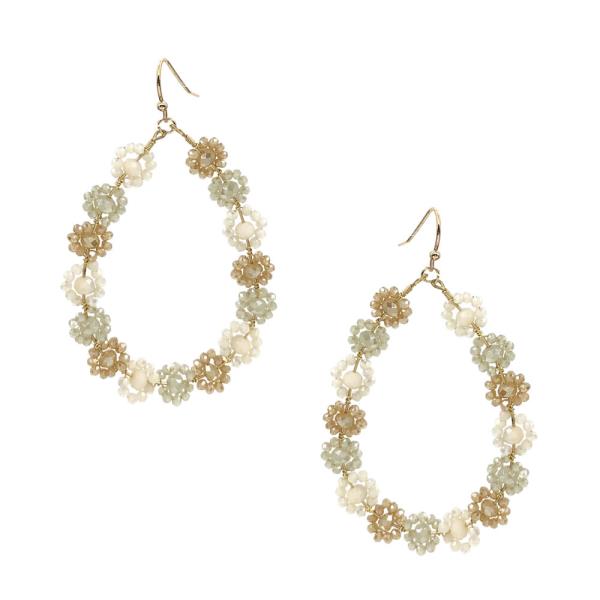 GLASS BEAD FLOWER TEARDROP HOOK EARRING