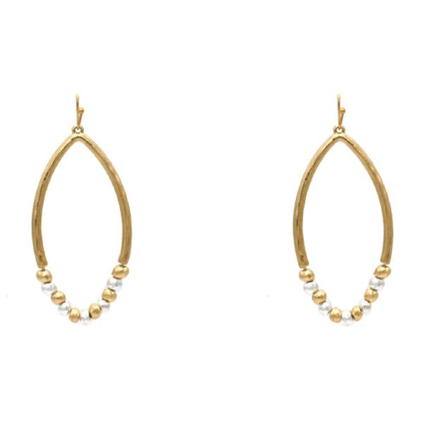 TWO TONE METAL BEADED OPEN OVAL DANGLE EARRING