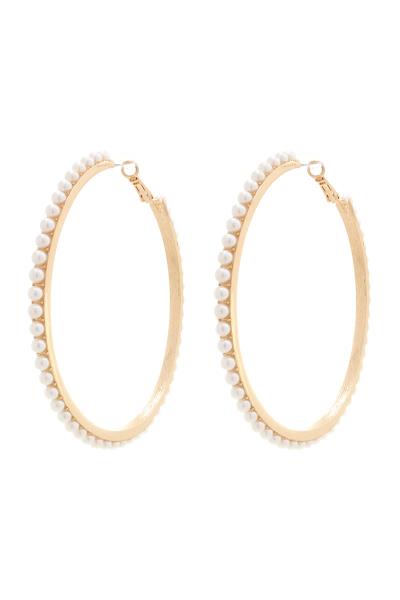 EDGE PEARL METAL HOOP EARRING