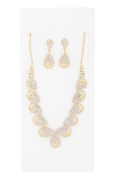 Rhinestone Multi Tear Drop Necklace Earring Set