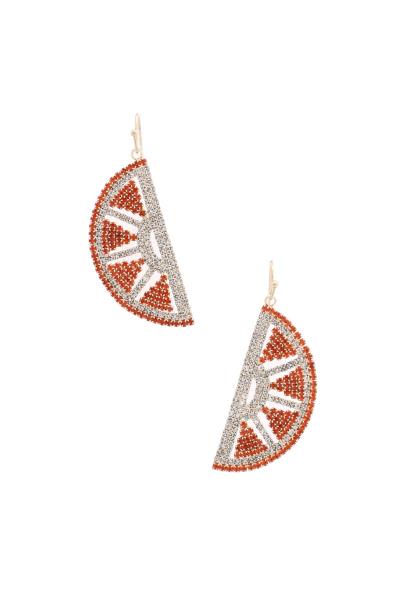 Rhinestone Orange Slice Drop Earring