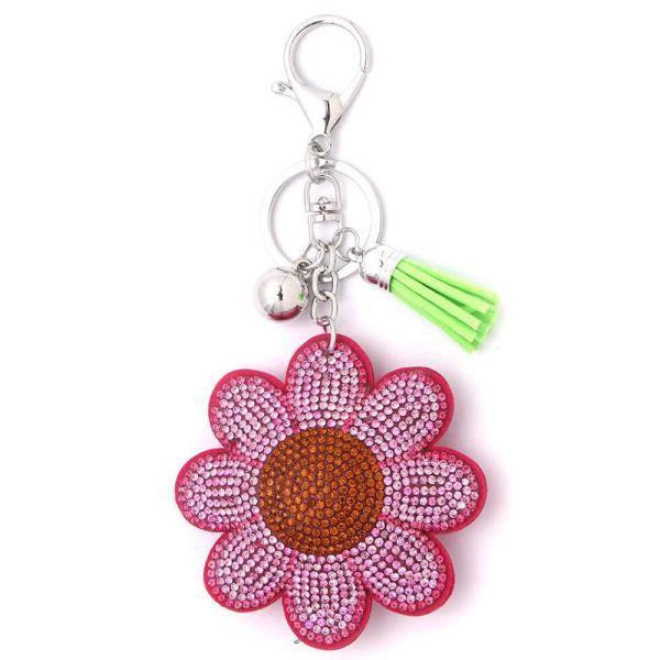 DAISY FLOWER PUFFY BLING KEYCHAIN