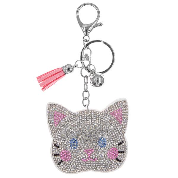 RHINESTONE CAT HEAD KEYCHAIN
