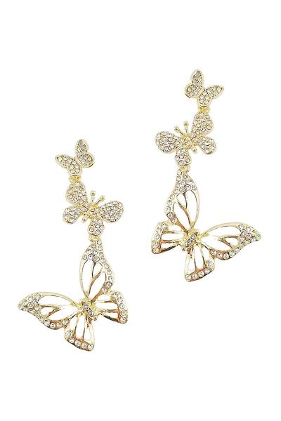 Triple Butterfly Rhinestone Earring