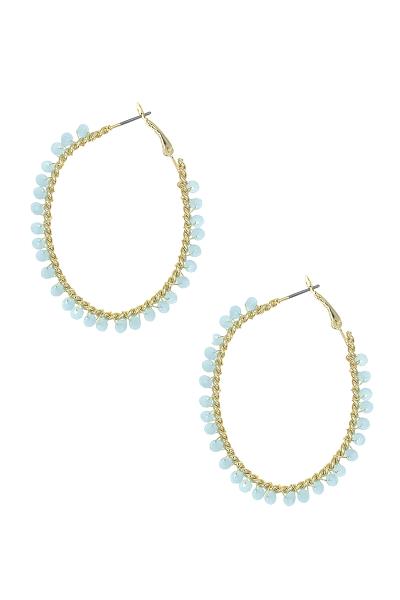 OVAL GLASS BEAD WIRE HOOP EARRING