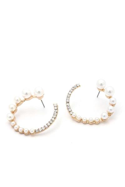 Pearl Rhinestone Open Circle Drop Earring