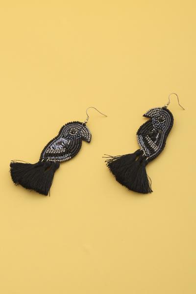 Bird Seed Bead Tassel Dangle Earring