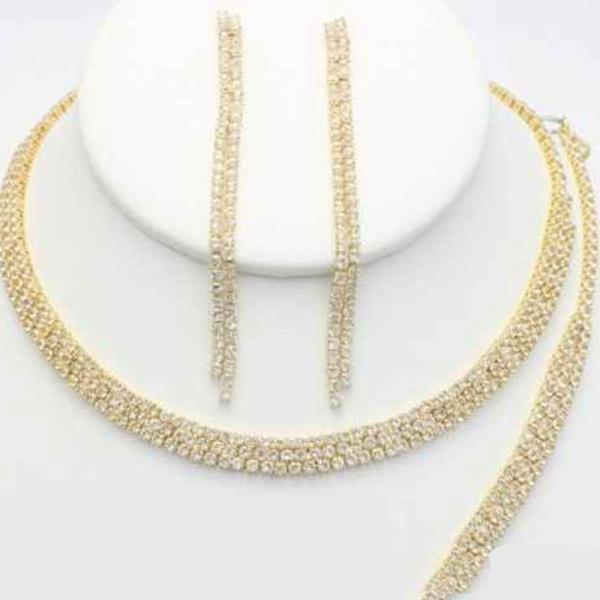 3 Line Rhinestone Necklace Set