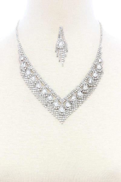 Tear Shaped Rhinestone Fringe Short Necklace