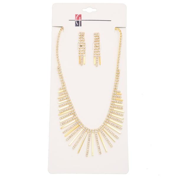 Metal Crystal Rhinestone Bar Necklace Earring Set