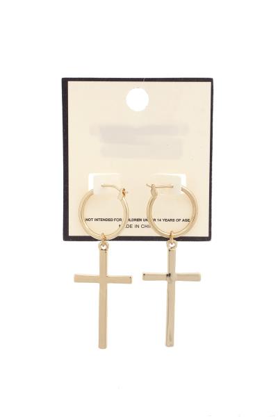 METAL CROSS HOOP EARRING