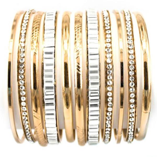 Multi Metal Bangle Rhinestone Mix Bracelet