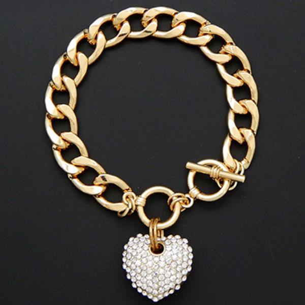 Heart Stone Metal Link Chain Toggle Clasp Bracelet
