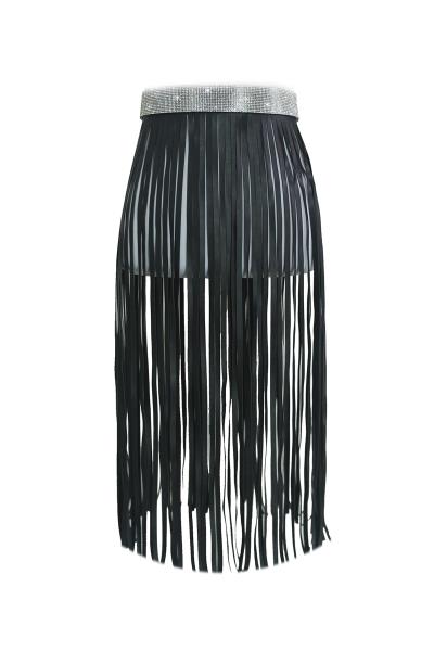 RHINESTONE BANDED FRINGE SKIRT BELT