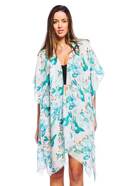 Fashion Cactus Printed Kimono Cover Up Cardigan