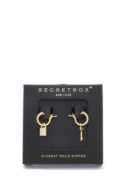 SECRET BOX Lock Key Charm Huggie Earring