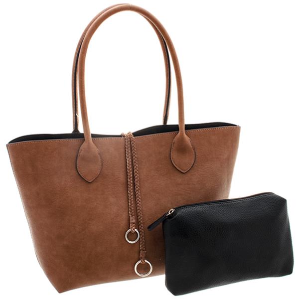2IN1 Two Tone Ring Tote Bag With Mini Bag Set