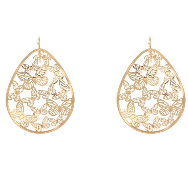 Metal Teardrop Butterfly Hook Earring