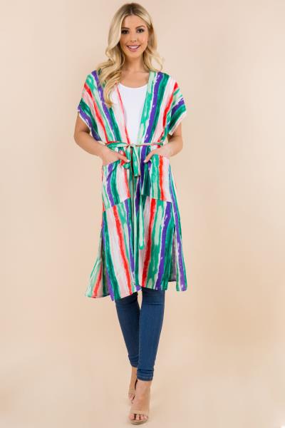Multi Stripe Print Skinny Kimono