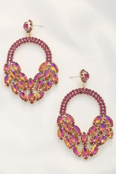 Color Rhinestone Half Round Earring