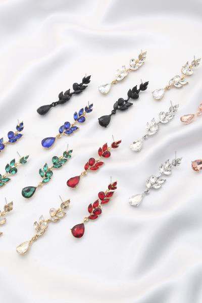 Teardrop Leaf Shape Crystal Dangle Earring
