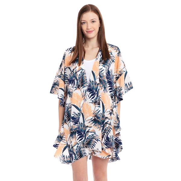 Tropical Leaves Ruffle Kimono Poncho