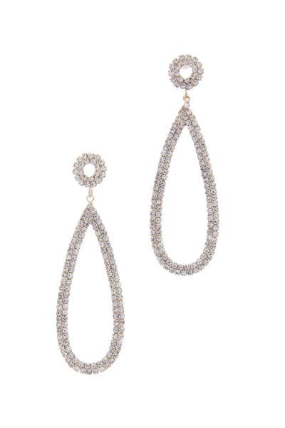 Long Rhinestone Oval Post Drop Earring
