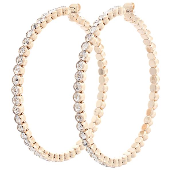 RHINESTONE CIRCLE EDGE HOOP EARRING