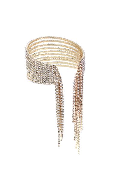 Rhinestone 10 Row Fringe Open Wire Bracelet