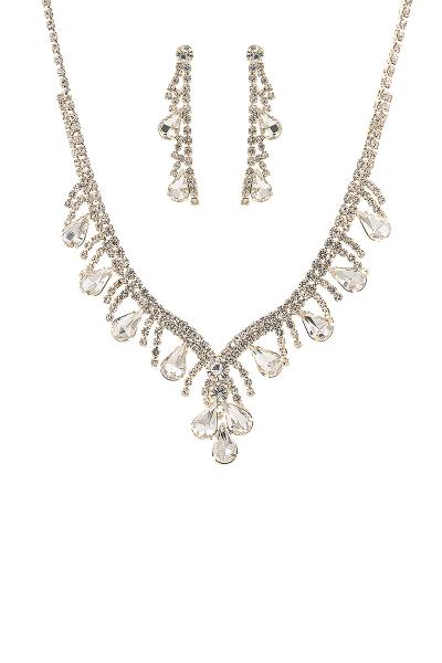 Crystal Gem Tear Shape Necklace and Earring Set