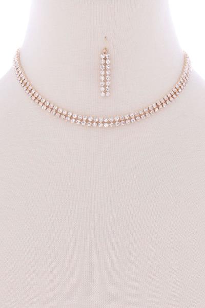2 Line Rhinestone Necklace Earring Set