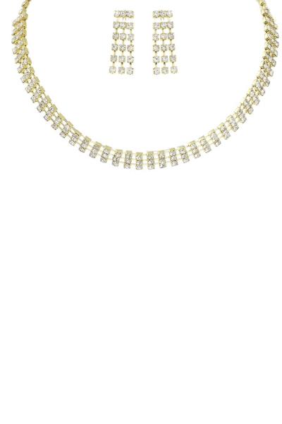 3 Line Rhinestone Necklace Earring Set