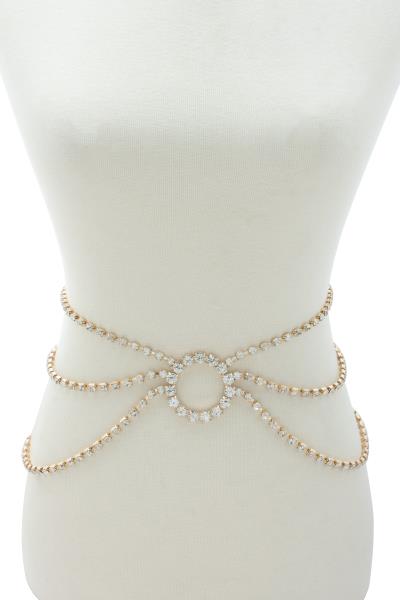 RHINESTONE RING LAYERED CHAIN BELT