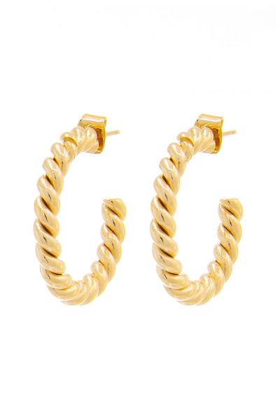 METAL ROPE LINK14K GOLD DIPPED 925 SILVER POST HOOP EARRING