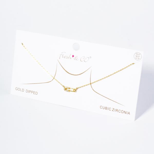 CZ GOLD DIPPED CLOTHING PIN PENDANT NECKLACE