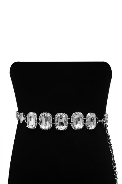 5 RECTANGLE WIDE STONE METAL CHAIN BELT