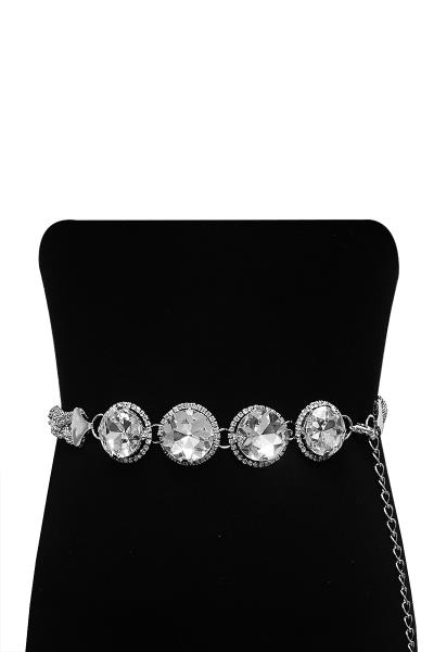 5 ROUND WIDE STONE METAL CHAIN BELT