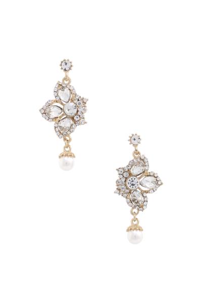Half Flower Rhinestone Post Drop Earring