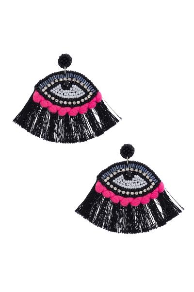 Seed Bead Eye Tassel Drop Earring