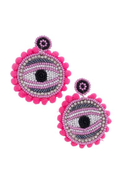 Pom Pom Seed Bead Eye Earring