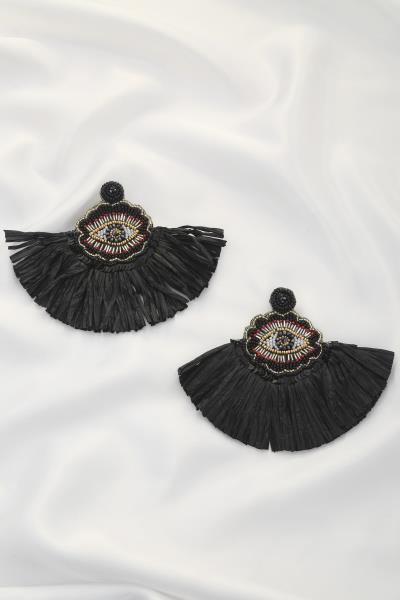 Eye Seed Bead Raffia Fan Earring