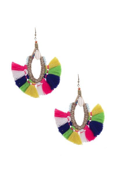 Colorful Tassel Cowrie Shell Earring