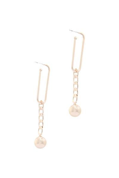 Long Open Oval Cuban Link Bead Ball Drop Earring