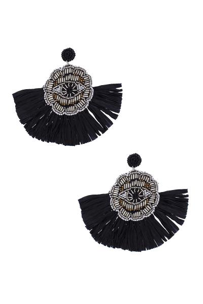 Evil Eye Seed Bead Fan Tassel Earring