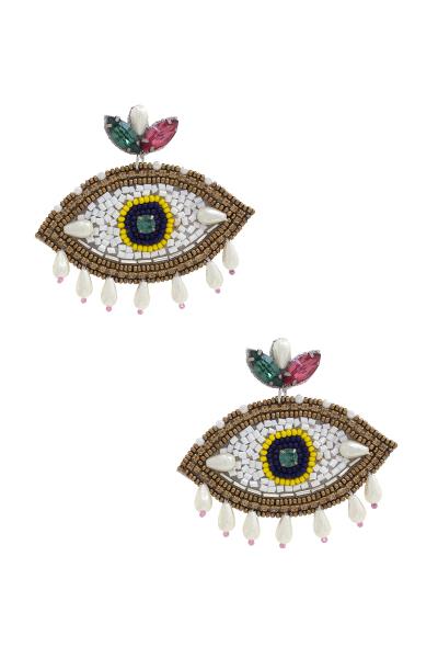 Pearl Rhinestone Beaded Eye Earring