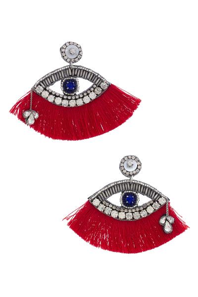 Eye Rhinestone Tassel Post Earring