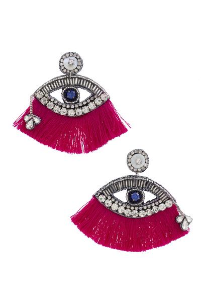 Eye Rhinestone Tassel Post Earring