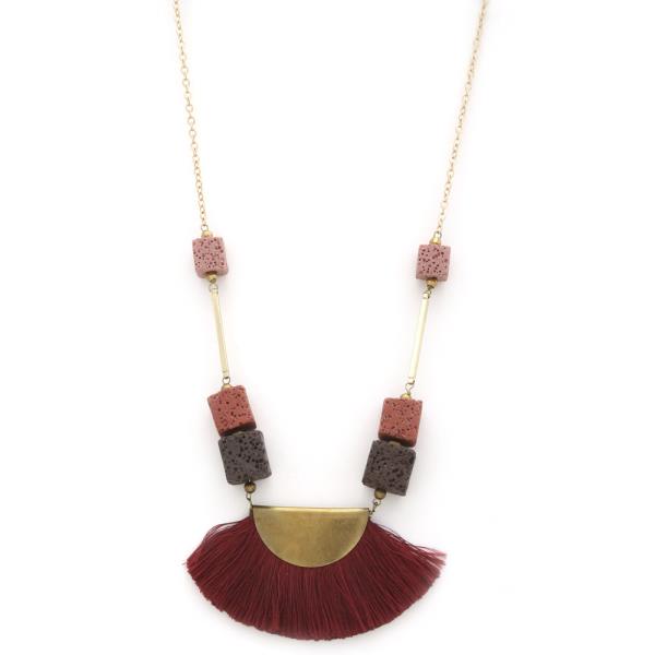 Half Circle Tassel Cube Bead Necklace